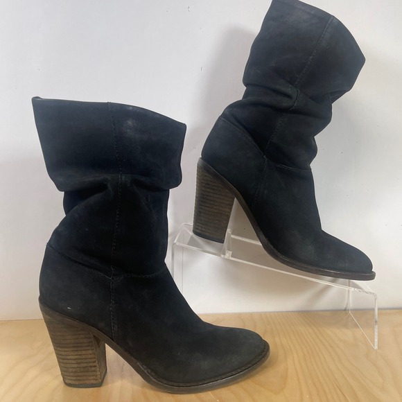 Leary Black Leather Heeled Ankle Boots Women's Size 7 Block Heel - Picture 1 of 8